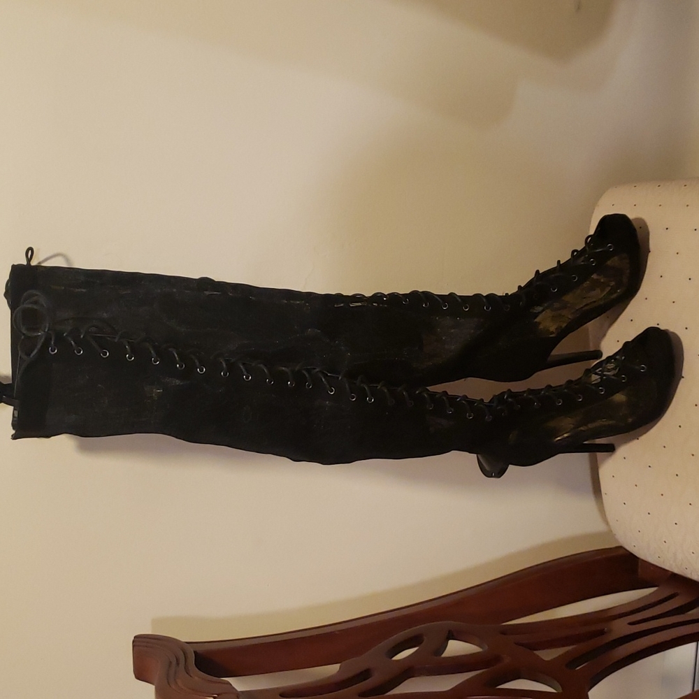 Nasty Gal Size  Black Lace Size 7.5 Thigh-high Lace Up boots
